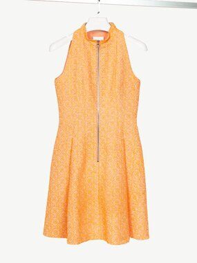 Akris Punto Electric Orange Pebble Cotton Taffeta Zip Flared Dress